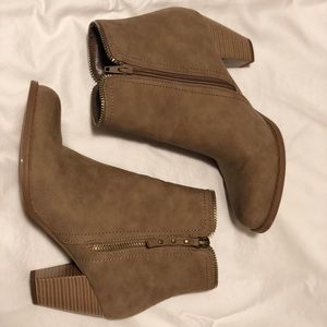 Tan Faux Leather Zipper Ankle Booties